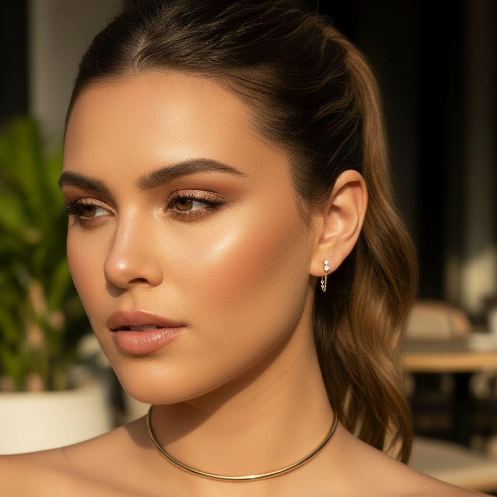 Gold-tone hoop earrings with dangling charm, elegant women’s jewelry accessory