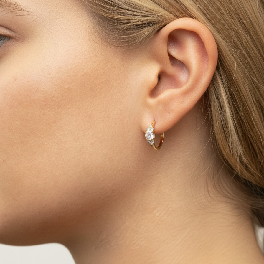 Gold hoop earrings with sparkling cubic zirconia flower clusters