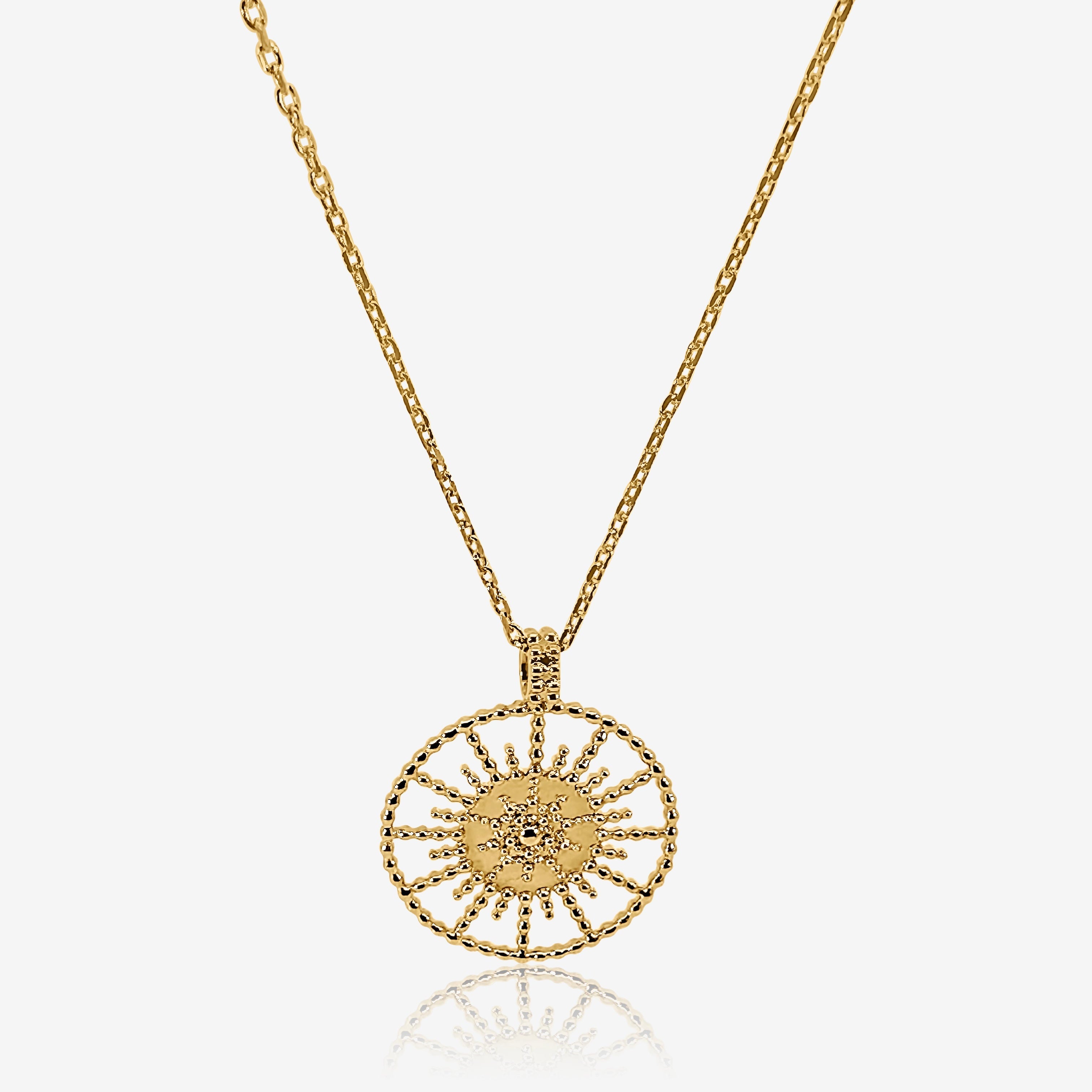 Goldene BIJOUX Genevieve Halskette mit sonnensymbol Anhänger und feiner Kette